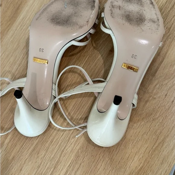 Authentic Gucci Leather Sandals Ivory Size 38 8 Women - Picture 9 of 12